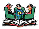 Illustration of a book club meeting.
