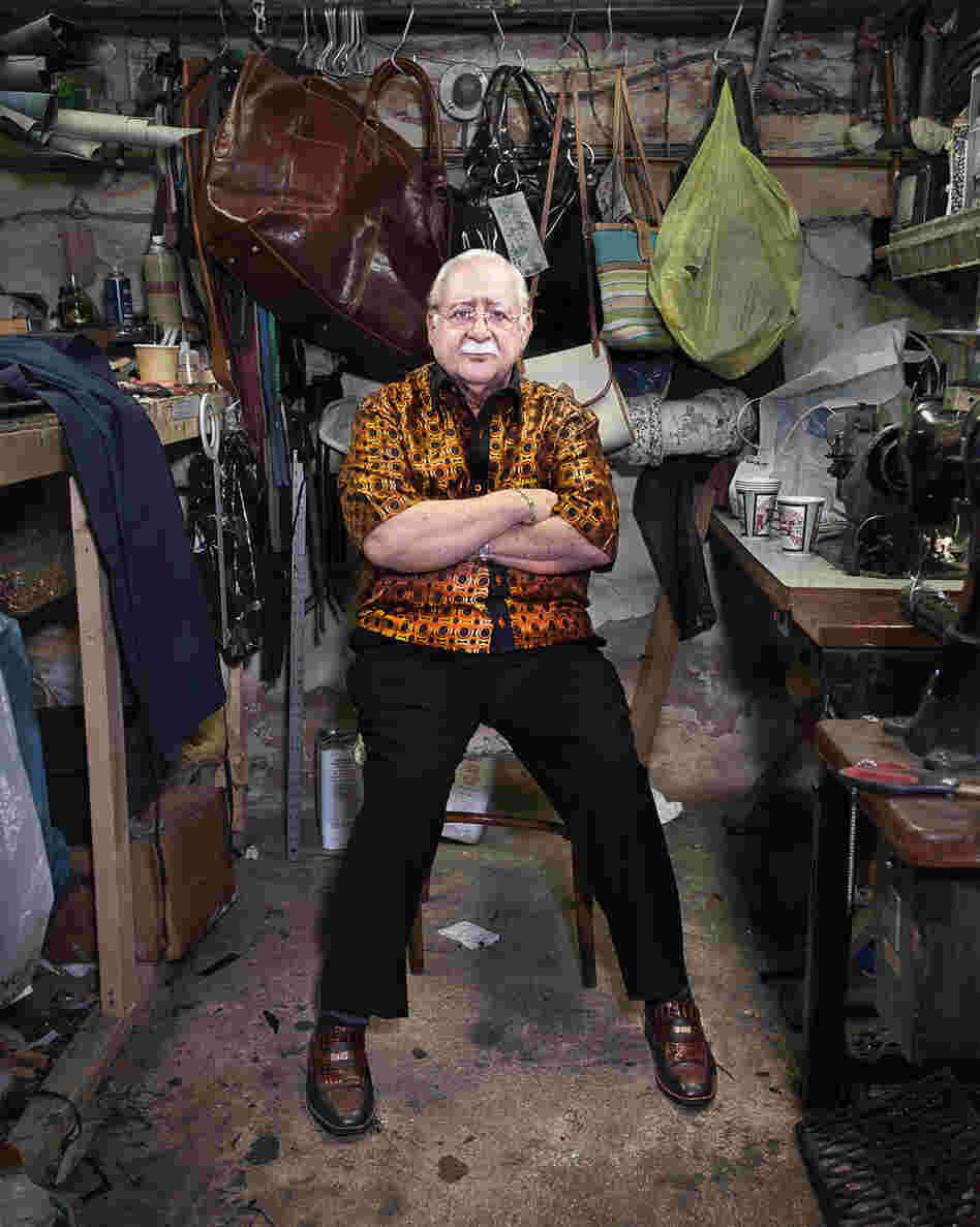 Miguel, cobbler at Giovanni D'Italia Shoe Repair. This room, Delaney says, was completely underwater after Hurricane Sandy, and the business had to relocate.