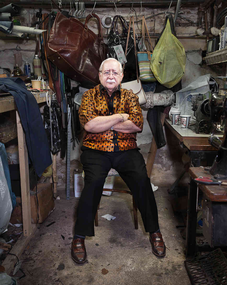 Miguel, cobbler at Giovanni D'Italia Shoe Repair. This room, Delaney says, was completely underwater after Hurricane Sandy, and the business had to relocate.