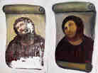 Cecilia Gímenez's handiwork: the Ecce Homo ("Behold the Man") fresco of Christ, left, and the "restored" version, dubbed Ecce Mono ("Behold the Monkey") at right. Now, the artist is trying her hand at selling her own art work. Cecilia Gímenez's handiwork: the Ecce Homo ("Behold the Man") fresco of Christ, left, and the "restored" version, dubbed Ecce Mono ("Behold the Monkey") at right. Now, the artist is trying her hand at selling her own art work.