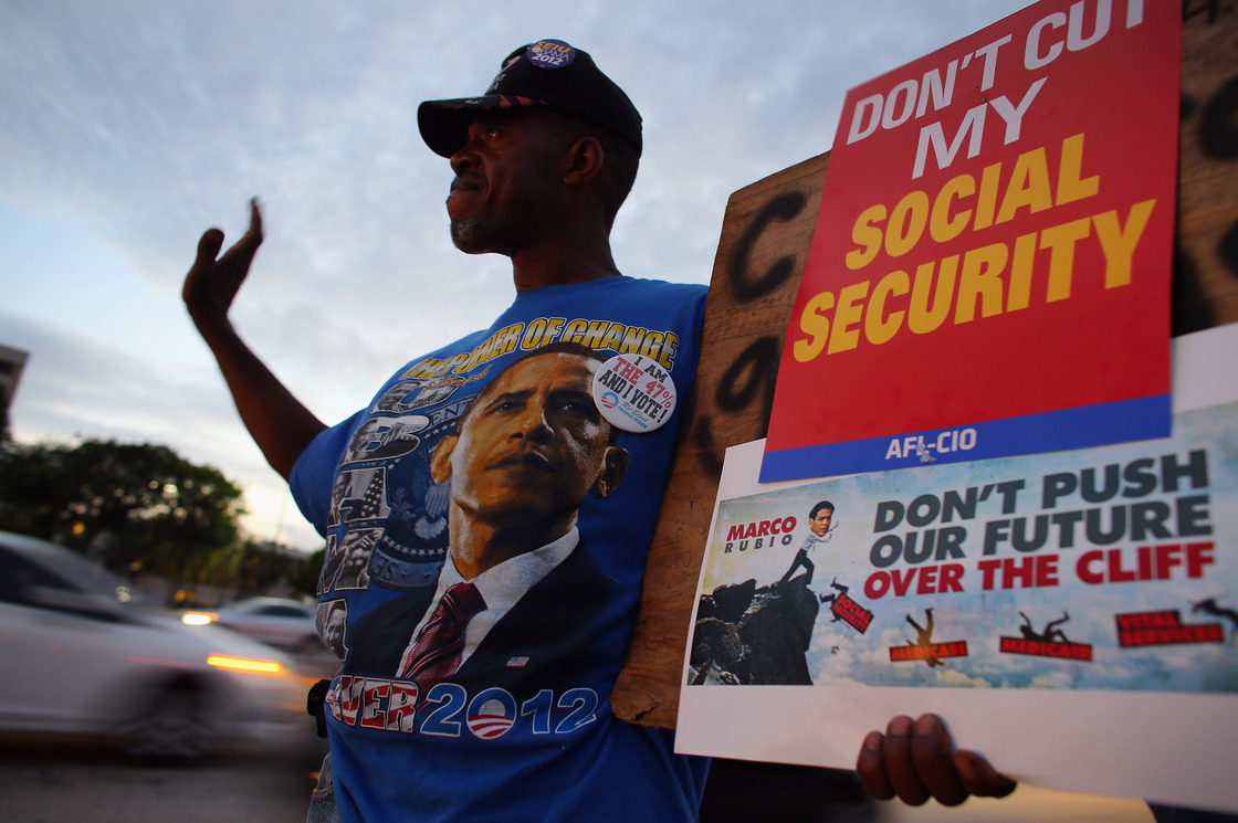 A protester at a fiscal cliff rally on Monday in Doral, Fla.