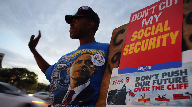A protester at a fiscal cliff rally on Monday in Doral, Fla. (Getty Images)