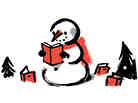 Illustration: A snowman reads a book.