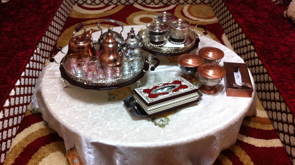 A high-end tea set in a Saharawi home in Western Sahara.