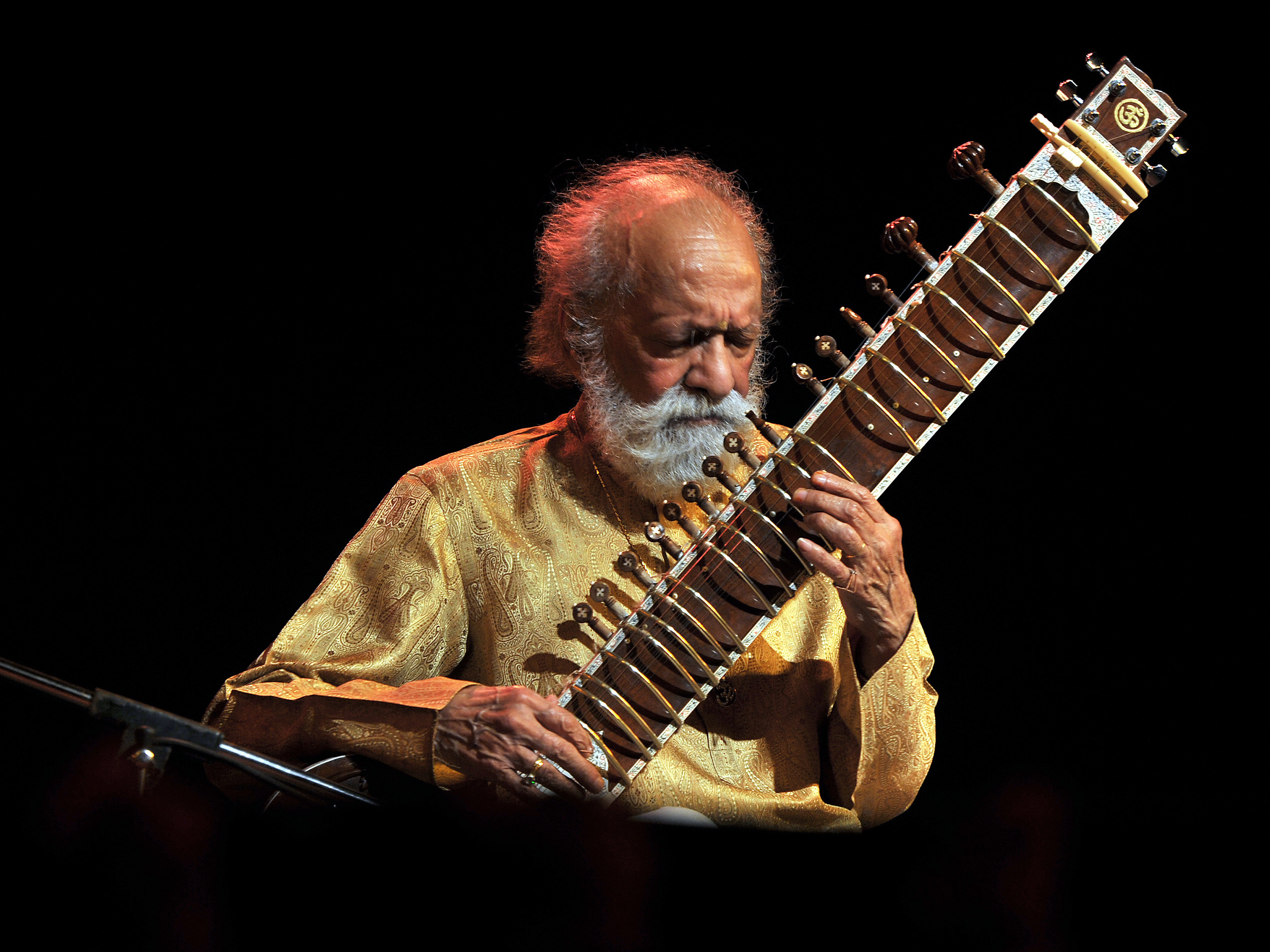 The late sitar master and Indian cultural legend Ravi Shankar performing in Bangalore in February 2012.