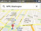 A screenshot of Google Maps on an iPhone. A screenshot of Google Maps on an iPhone.