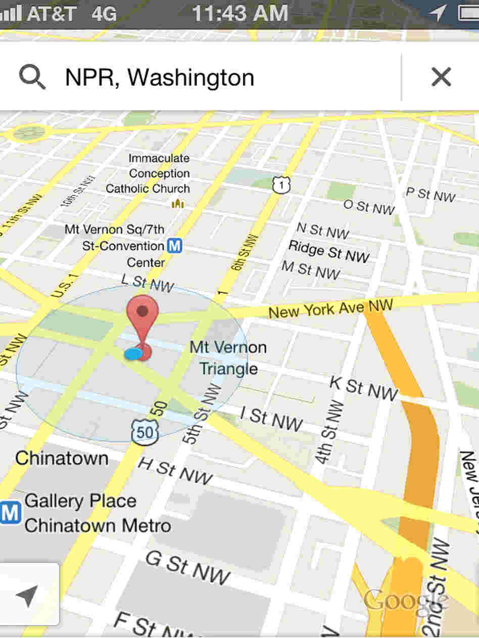 A screenshot of Google Maps on an iPhone.