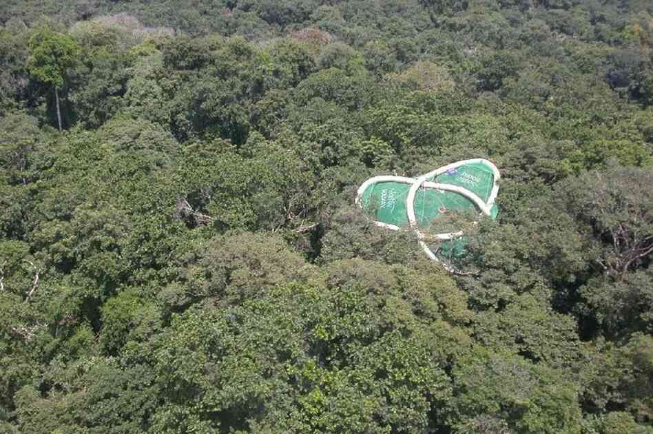A helicopter placed this inflatable tree raft in the forest canopy in Panama.