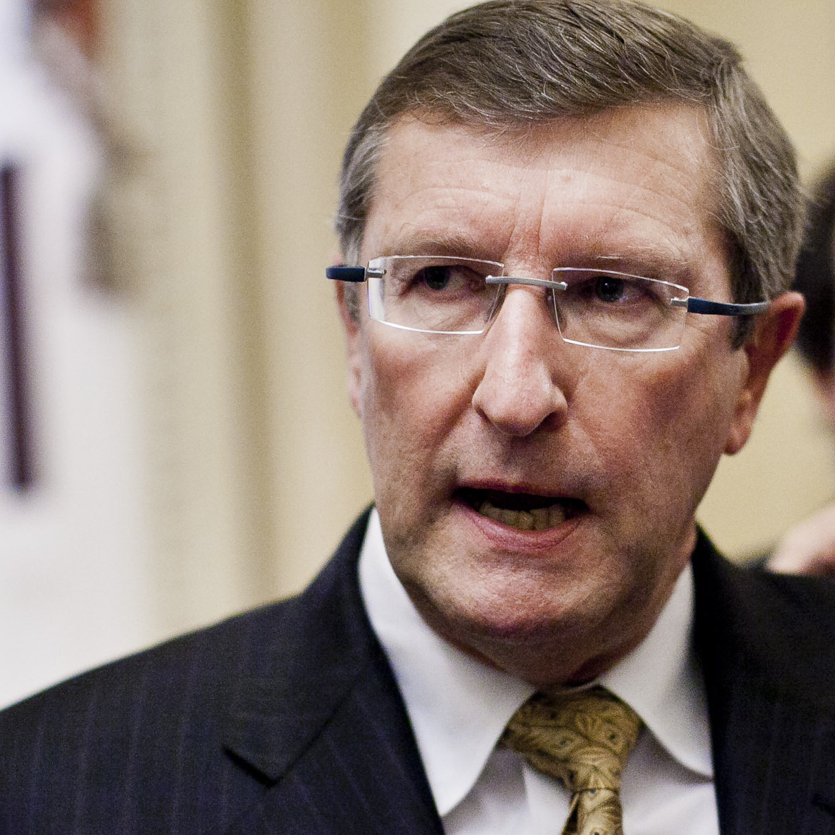 Senate Budget Chairman Kent Conrad, D-N.D., speaks to the media at the Capitol in March.