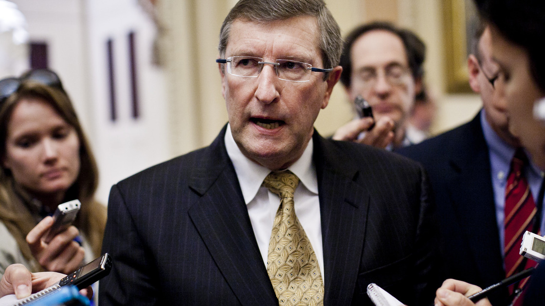 Senate Budget Chairman Kent Conrad, D-N.D., speaks to the media at the Capitol in March.