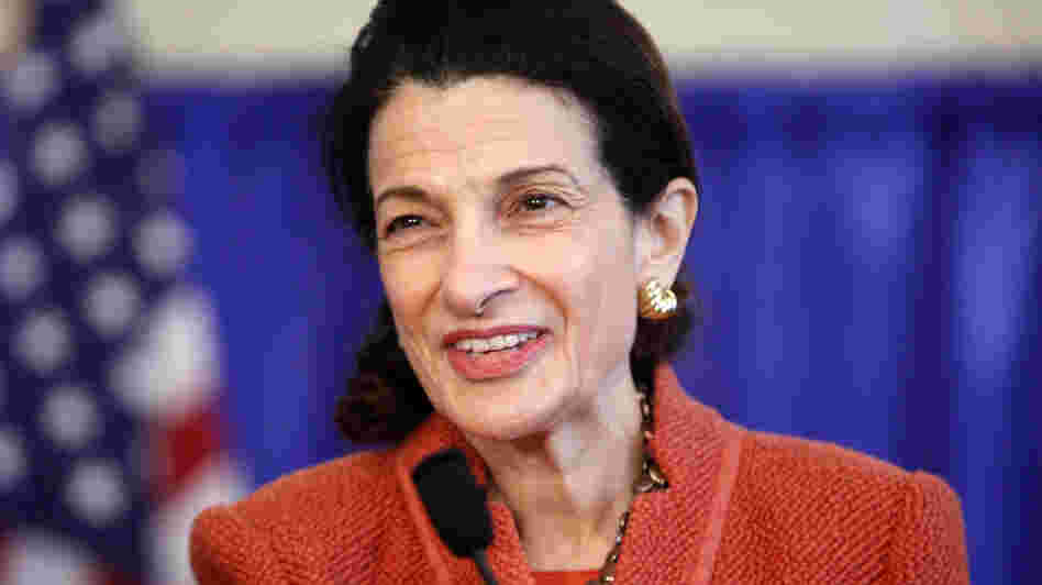 Sen. Olympia Snowe, R-Maine, speaks at a news conference in South Portland in March.