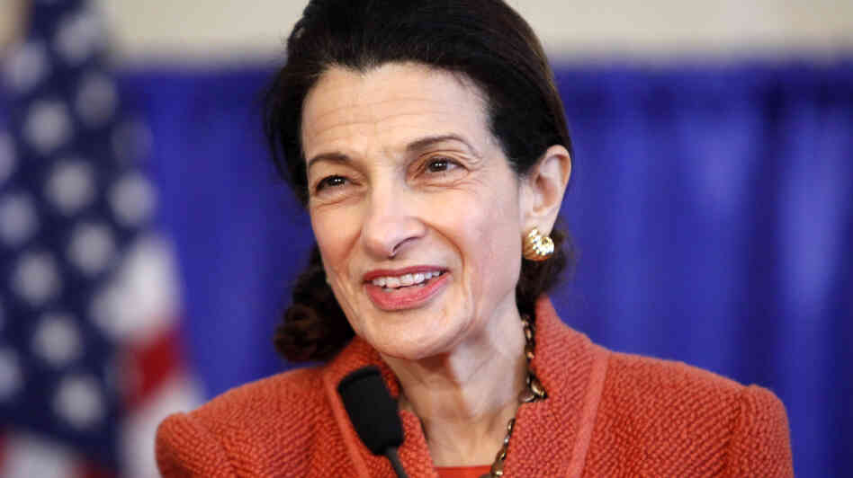 Sen. Olympia Snowe, R-Maine, speaks at a news conference in South Portland in March.