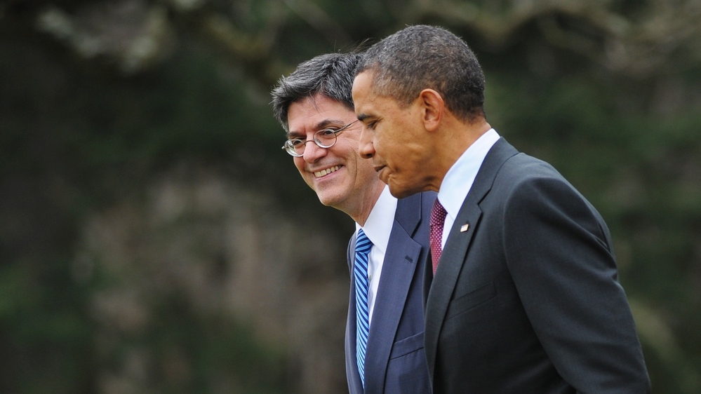 President Obama walks with White House Chief of Staff Jack Lew on March 2 on the South Lawn of the White House.