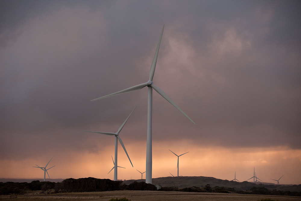 Wind generators at Pacific Hydro's Cape Bridgewater wind farm in Warrnambool, Australia, in May 2012. Each generator produces roughly enough energy to meet the annual needs of 12,000 households.