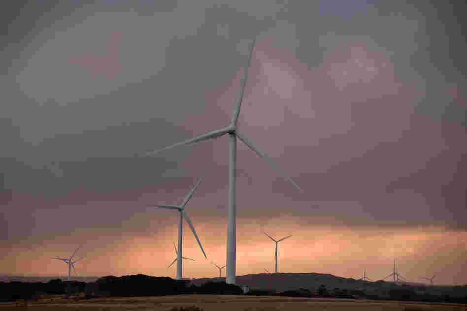 Wind generators at Pacific Hydro's Cape Bridgewater wind farm in Warrnambool, Australia, in May 2012. Each generator produces roughly enough energy to meet the annual needs of 12,000 households.