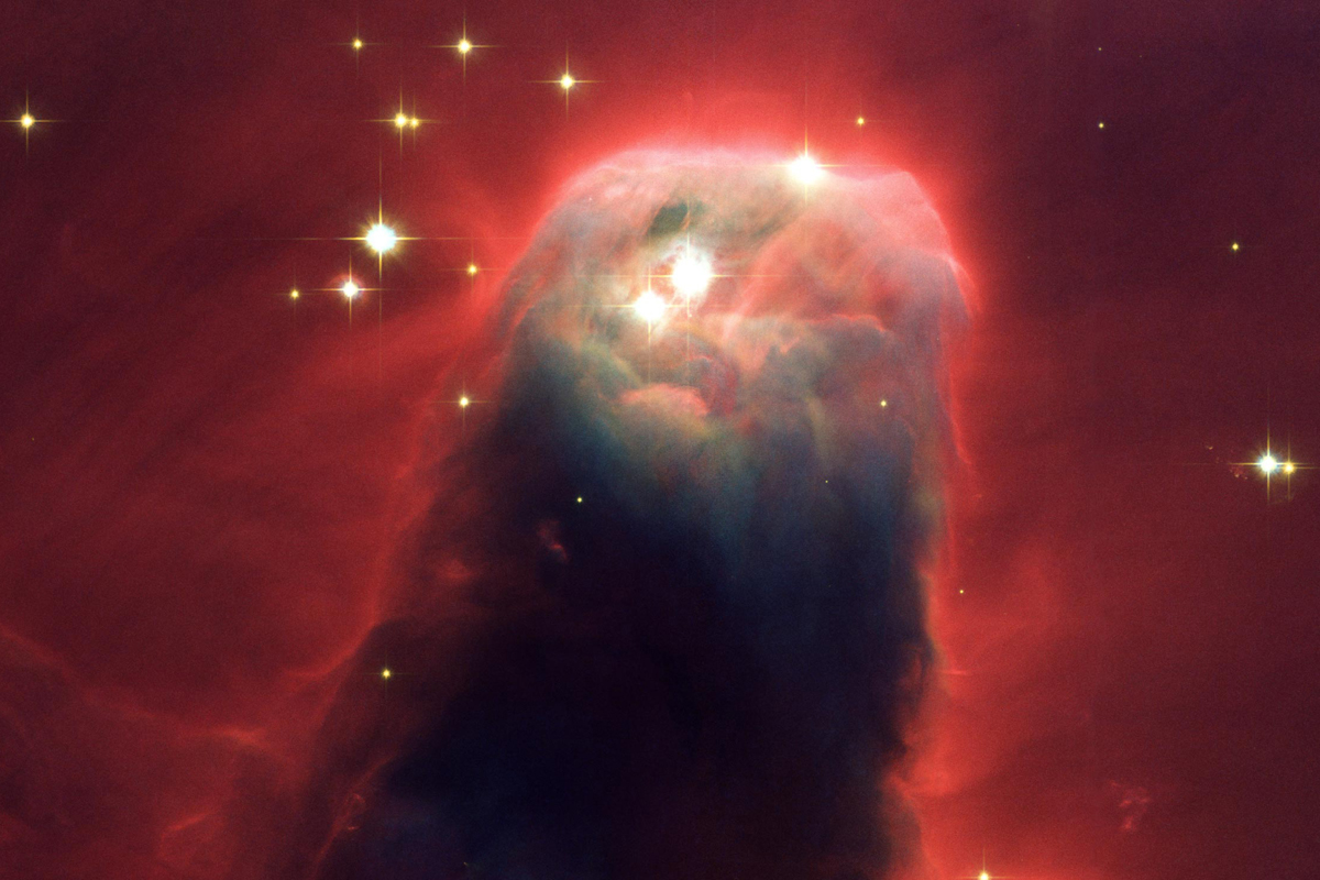 "A pillar of gas and dust called the Cone Nebula resides in a turbulent star-forming region."