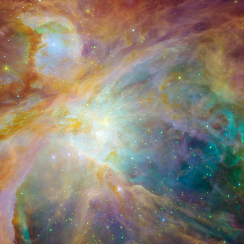 "The Orion nebula is the brightest spot in the sword of the Orion, or the 'Hunter' constellation. The cosmic cloud is also our closest massive star-formation factory, and astronomers believe it contains more than 1,000 young stars."