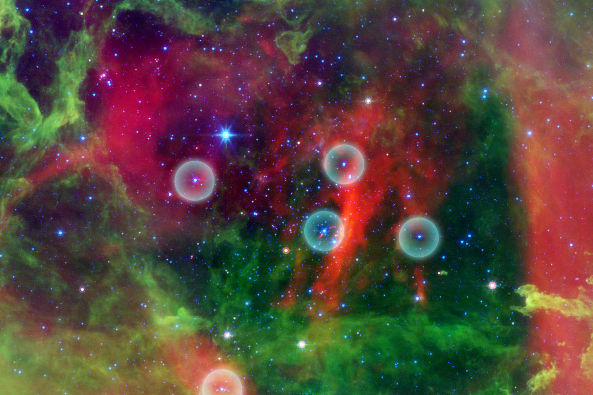 "This infrared image ... shows the Rosette Nebula, a pretty star-forming region more than 5,000 light-years away in the constellation Monoceros."