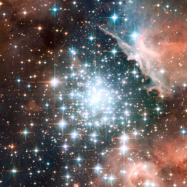 "Thousands of sparkling young stars are nestled within the giant nebula NGC 3603, one of the most massive young star clusters in the Milky Way Galaxy."