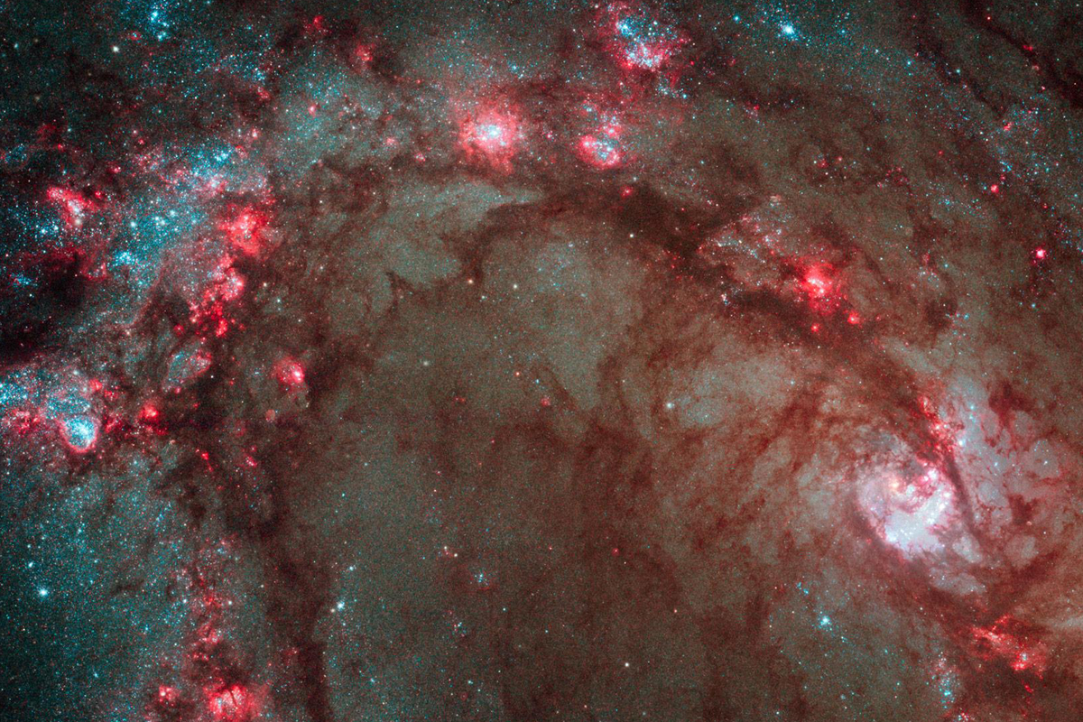 "Star birth in the graceful, curving arms of the nearby spiral galaxy M83."