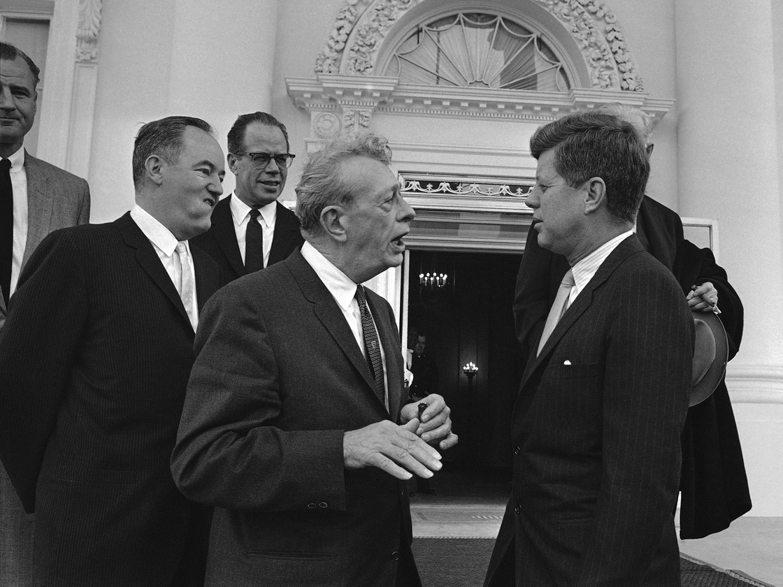 President Kennedy speaks with Senate GOP leader Everett Dirksen of Illinois in March 1961. Dirksen's support was critical to passing civil rights legislation through Congress.