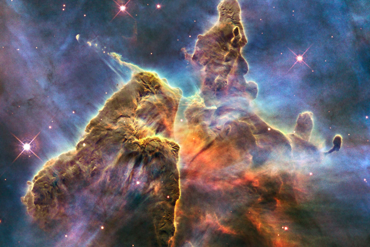 "A small portion of one of the largest seen star-birth regions in the galaxy, the Carina Nebula."
