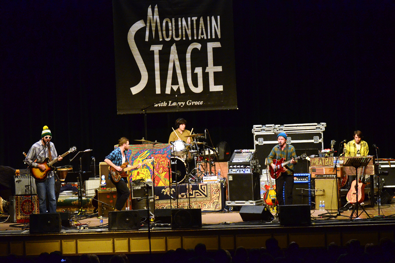 Even with a slightly stripped-down setup on <em>Mountain Stage</em>, Dr. Dog's members play a wide variety of instruments.