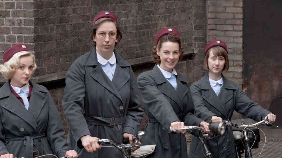 Trixie (Helen George, left), Chummy (Miranda Hart), Jenny (Jessica Raine) and Cynthia (Bryony Hannah) are midwives serving London's poor East End in the 1950s. Trixie (Helen George, left), Chummy (Miranda Hart), Jenny (Jessica Raine) and Cynthia (Bryony Hannah) are midwives serving London's poor East End in the 1950s.
