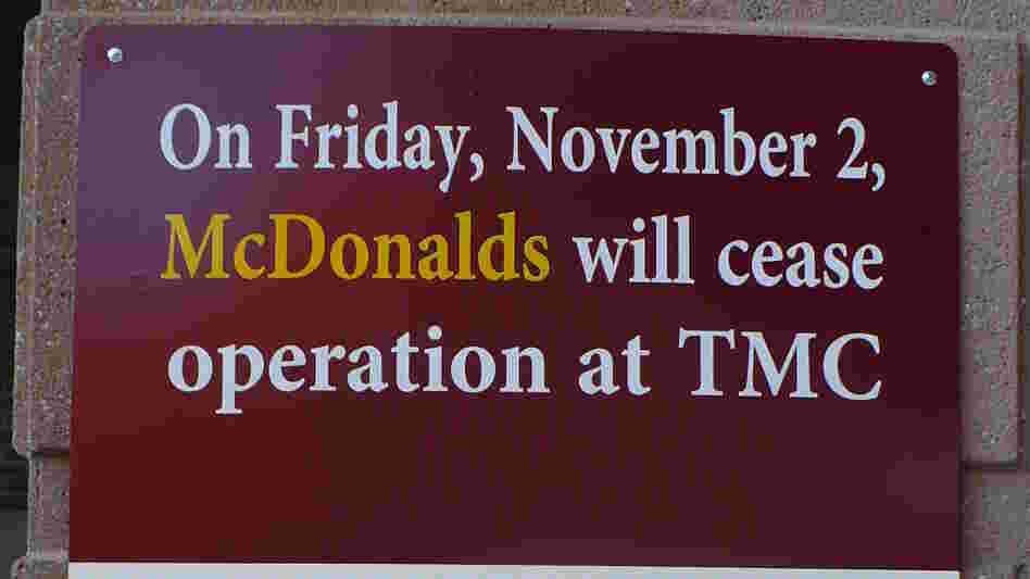 A sign outside an entrance at the Truman Medical Centers' main campus in Kansas City announces the closure of the McDonald's located on site. A sign outside an entrance at the Truman Medical Centers' main campus in Kansas City announces the closure of the McDonald's located on site.