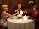 Janet Leigh (Scarlett Johansson), Alfred Hitchcock (Anthony Hopkins) and Alma Reville (Helen Mirren) toast to Psycho in Hitchcock. Janet Leigh (Scarlett Johansson), Alfred Hitchcock (Anthony Hopkins) and Alma Reville (Helen Mirren) toast to Psycho in Hitchcock.