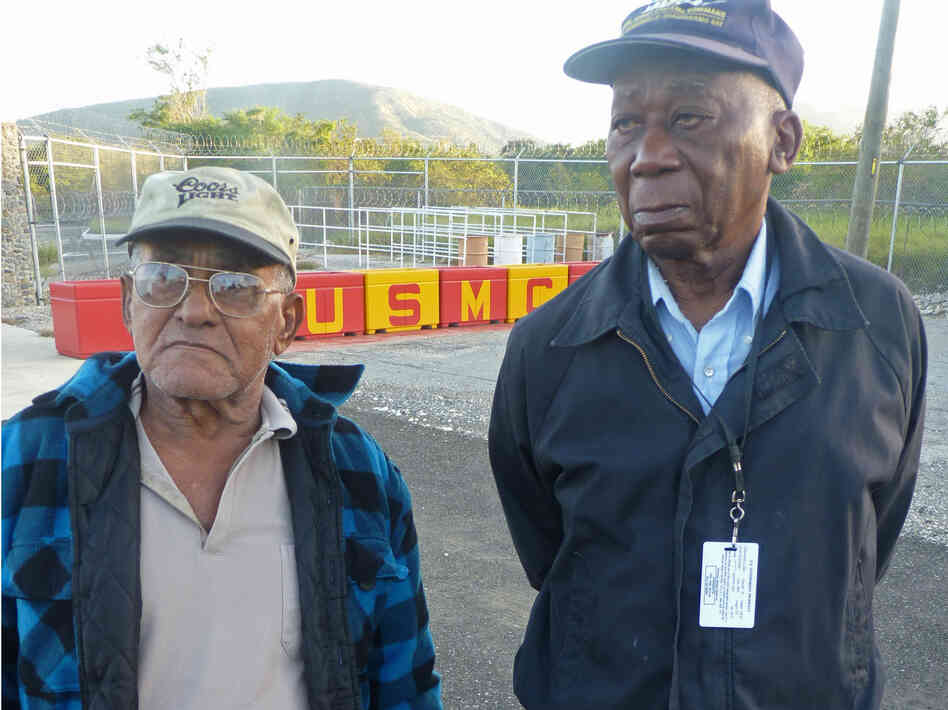 Luis La Rosa, left, and Harry Henry on one of their last days at work on the U.S. Naval Station Base in Guantanamo Bay, Cuba.