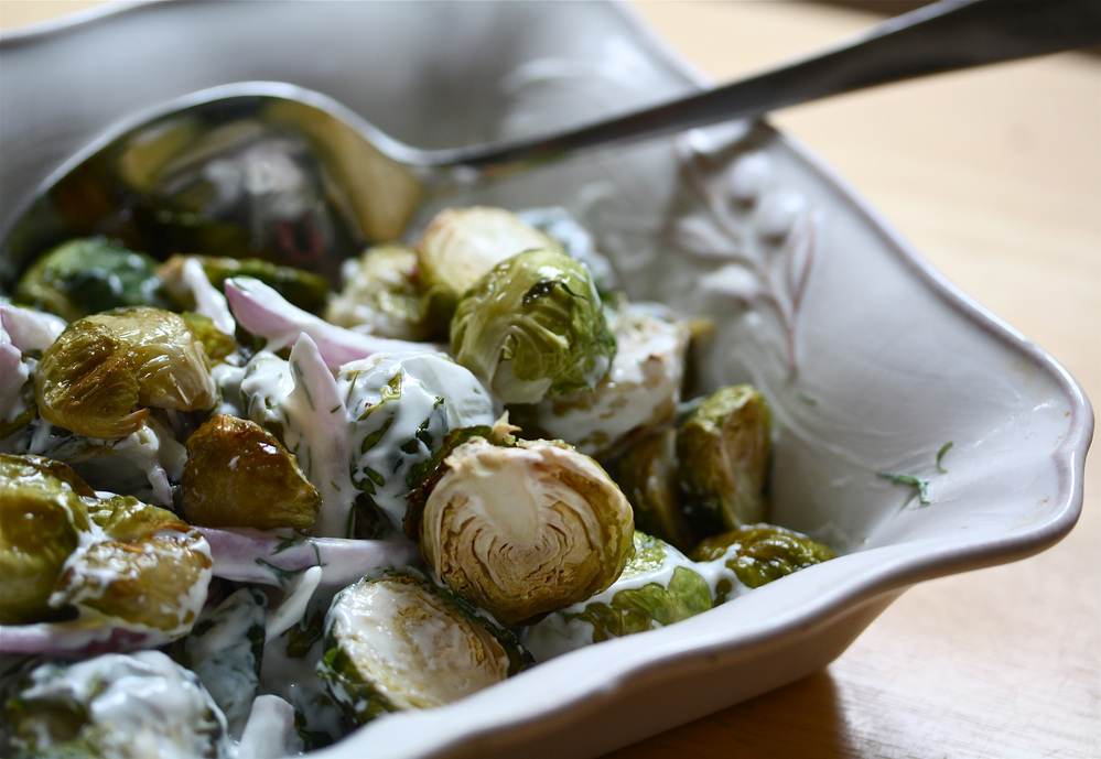 Roasted Brussels Sprouts With Greek Yogurt-Lemon Sauce