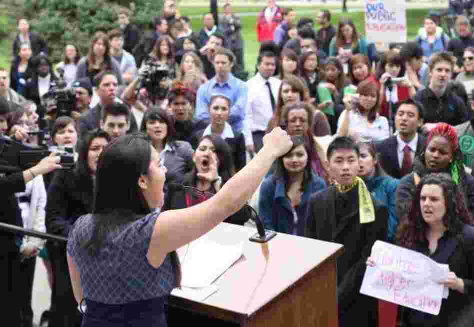 Sofia Jones speaks at the 2011 University of California Student Lobby Conference in Sacramento. Jones was among many lobbying for the California Dream Act and affordable higher education.