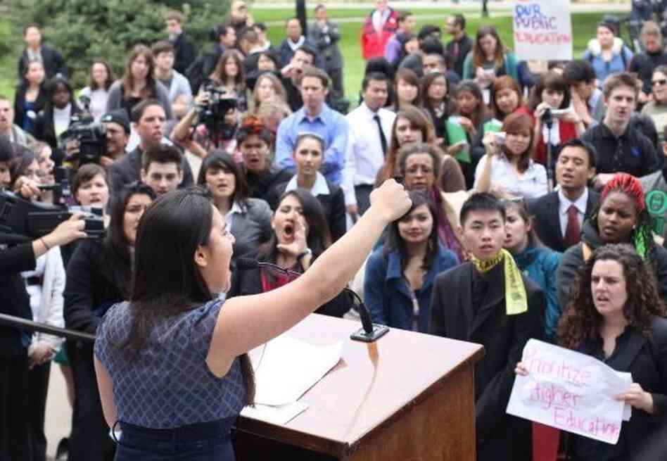 Sofia Jones speaks at the 2011 University of California Student Lobby Conference in Sacramento. Jones was among many lobbying for the California Dream Act and affordable higher education.