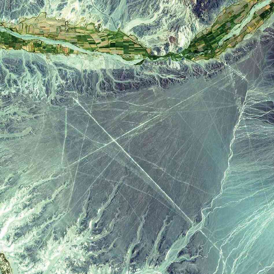 Nazca Lines, Peru, 2000The ancient geoglyphs, located in southern Peru, are estimated to be created by the Nazca culture between 400 and 650 A.D. The Nazca Lines were made by removing reddish iron-oxide pebbles that cover the surface of the desert. When the gravel is removed, the lines contrast with the light color underneath.