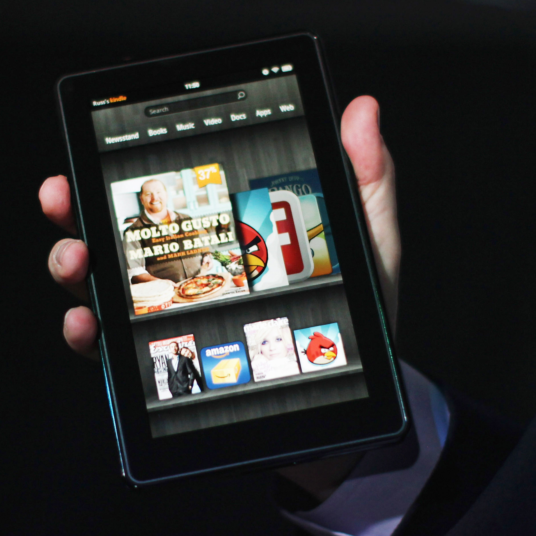 Amazon's Kindle Fire tablet is displayed on Sept. 28, 2011, in New York City.