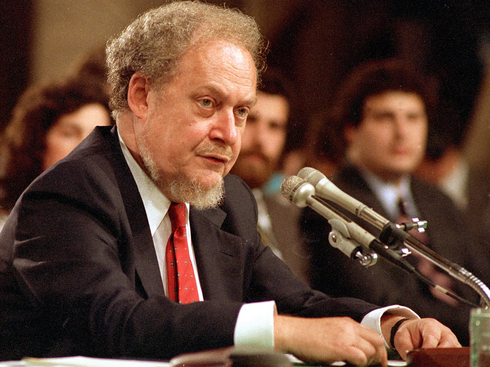 Judge Robert Bork in September 1987, at the Senate hearing on his nomination to the Supreme Court.