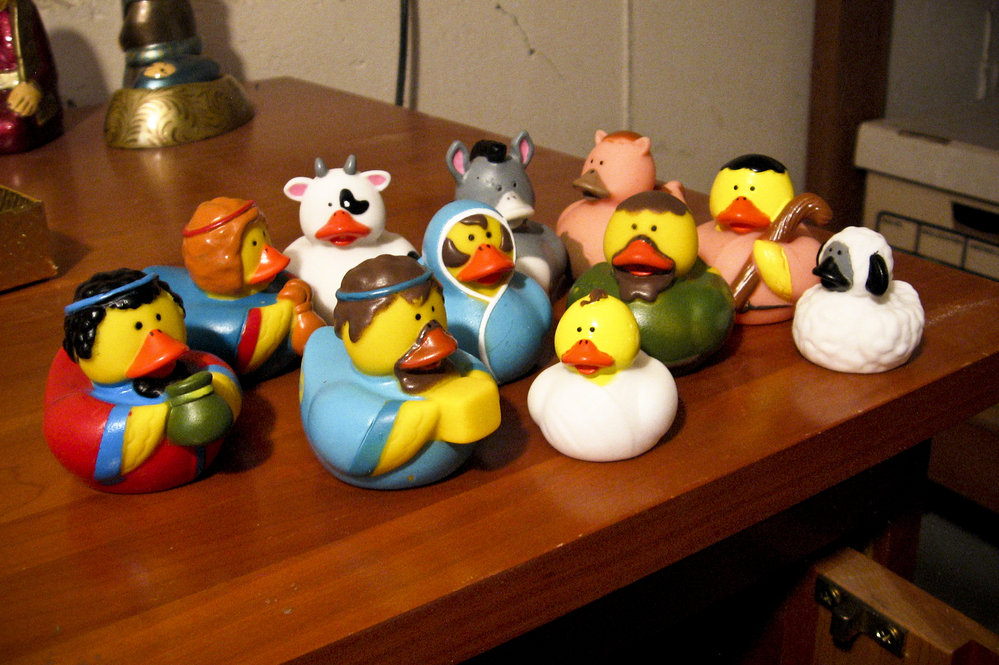 Margo Dixon's collection ranges from the traditional to the fun — this is a Nativity set comprising rubber ducks. Some Nativity collectors prefer only sets that use humans to depict the characters, but Dixon appreciates the wide variety of interpretations of the Nativity.