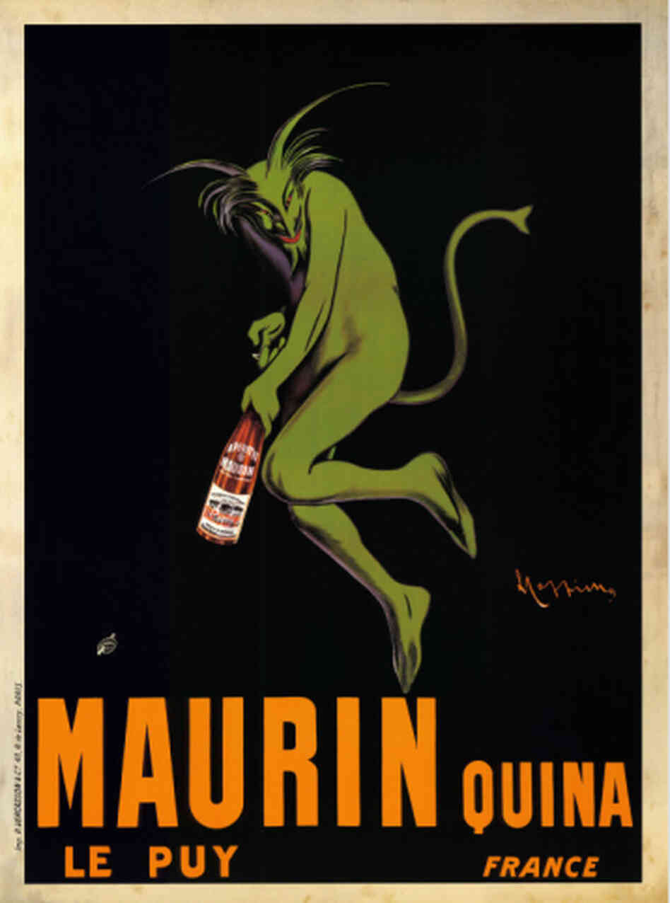 Often mistaken as an ad for absinthe, this 1906 poster actually promotes Maruin Quina, a French aperitif made with white wine infused with cherries, citrus and quinine. Often mistaken as an ad for absinthe, this 1906 poster actually promotes Maruin Quina, a French aperitif made with white wine infused with cherries, citrus and quinine.