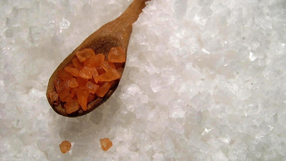 Bali sea salt and a spoonful of Hawaiian red alae salt.