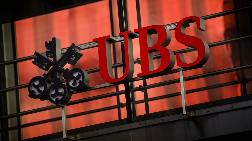 The logo of Swiss banking giant UBS in Zurich, Switzerland.