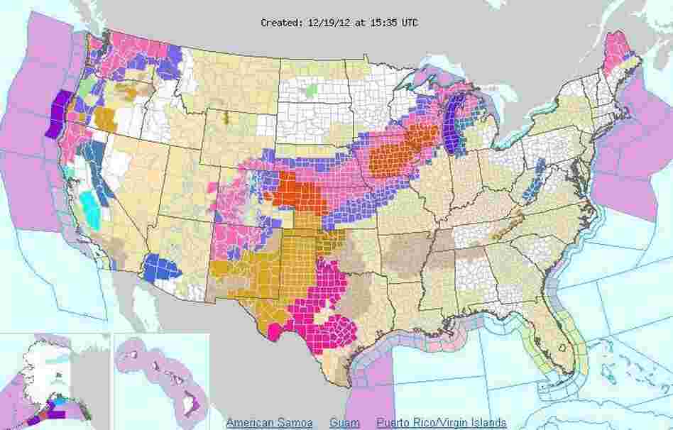 Current winter storm watches and warnings from the National Weather Service.