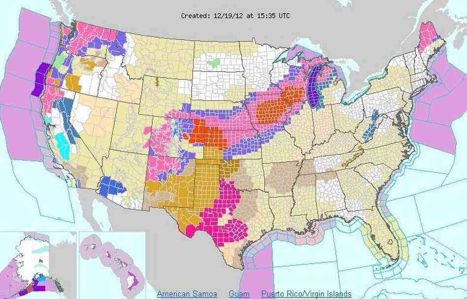 Current winter storm watches and warnings from the National Weather Service.