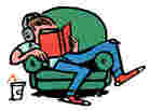 Illustration: a teen slouches in a chair, reading a book.