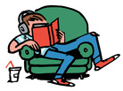 Illustration: a teen slouches in a chair, reading a book. Illustration: a teen slouches in a chair, reading a book.