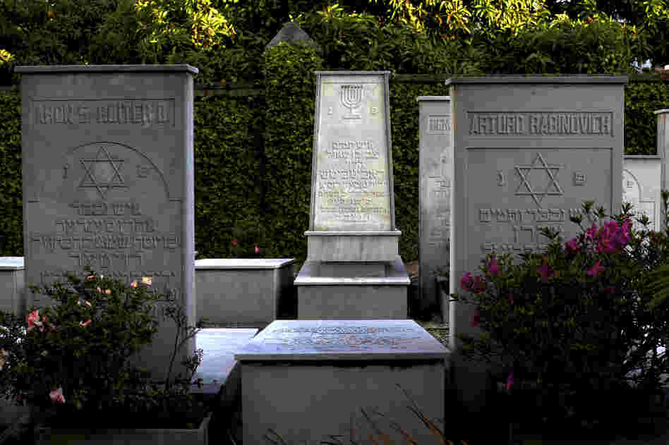 Tombstones, many of European Jewish immigrants, at the secluded Jewish cemetery in the north of Medellin.