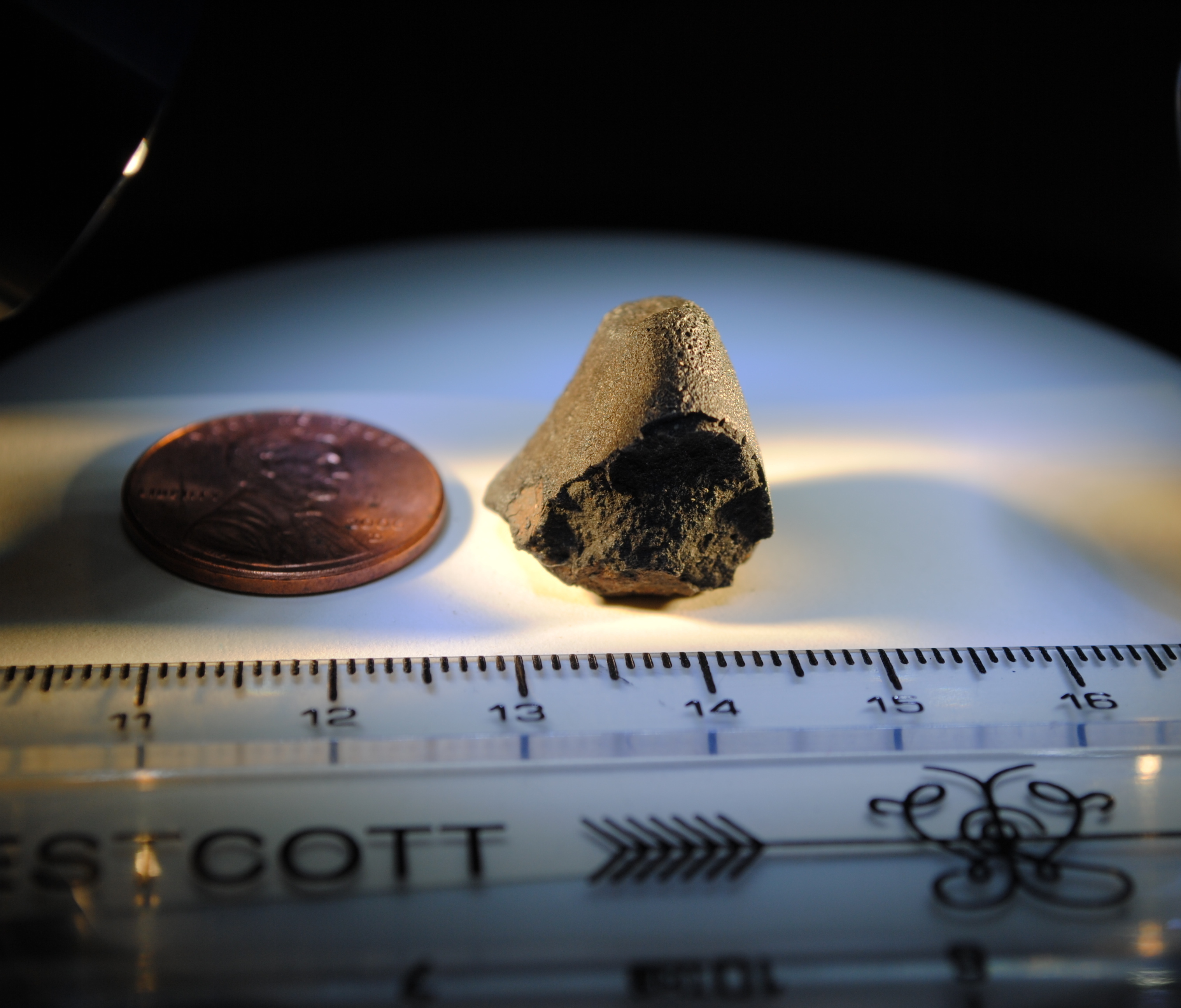 A section of the Sutter's Mill meteorite, dubbed "Darth Vader," is studied at a lab at the University of California, Davis. The meteorite is made of carbonaceous chondrite, which contains materials that formed the planets of the solar system. A section of the Sutter's Mill meteorite, dubbed "Darth Vader," is studied at a lab at the University of California, Davis. The meteorite is made of carbonaceous chondrite, which contains materials that formed the planets of the solar system.