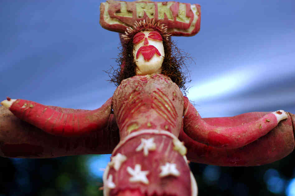 The crucifixion, as carved in radishes