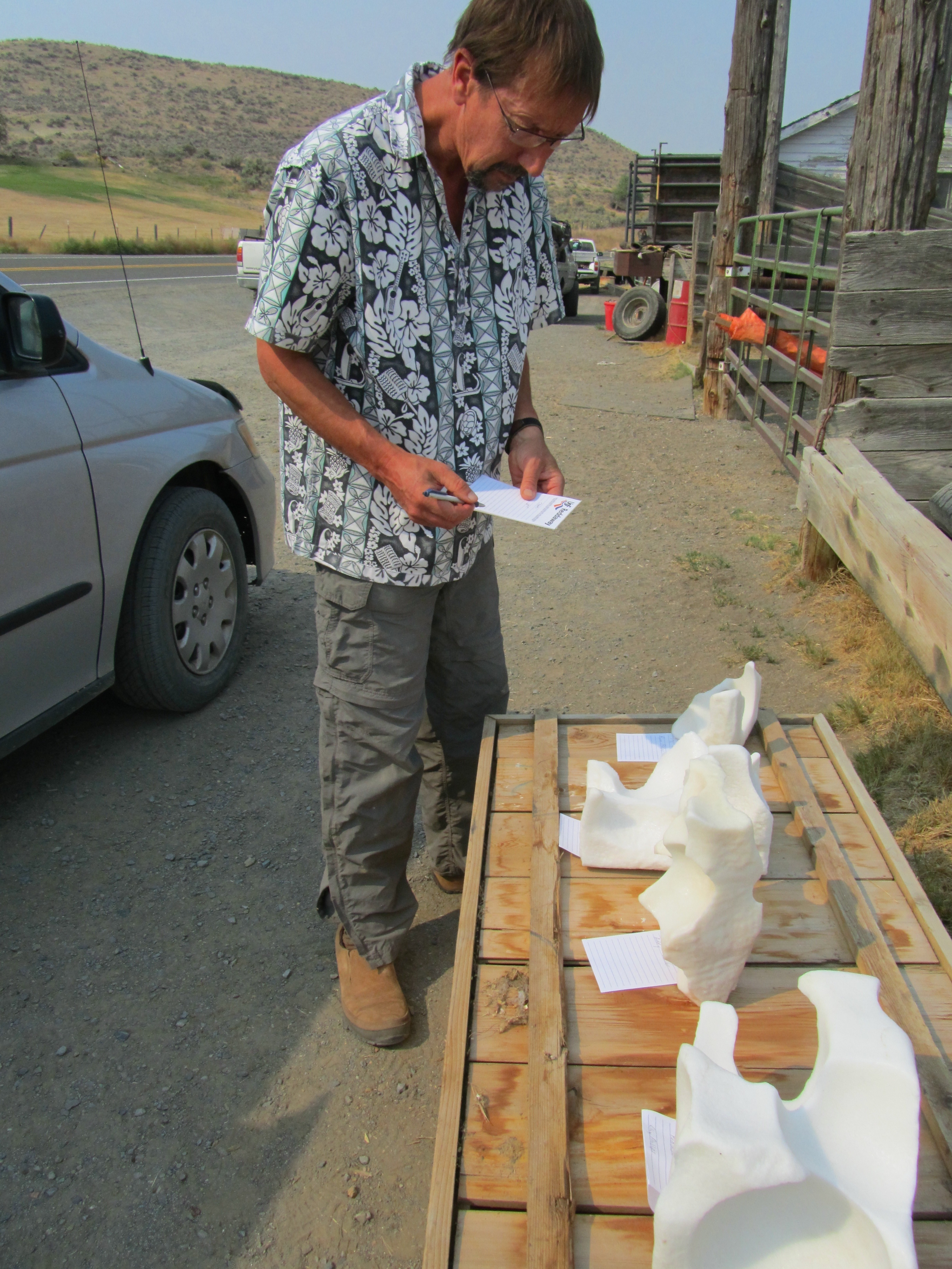 Organizer Whit Deschner examines four licks left for him by a local rancher. Organizer Whit Deschner examines four licks left for him by a local rancher.