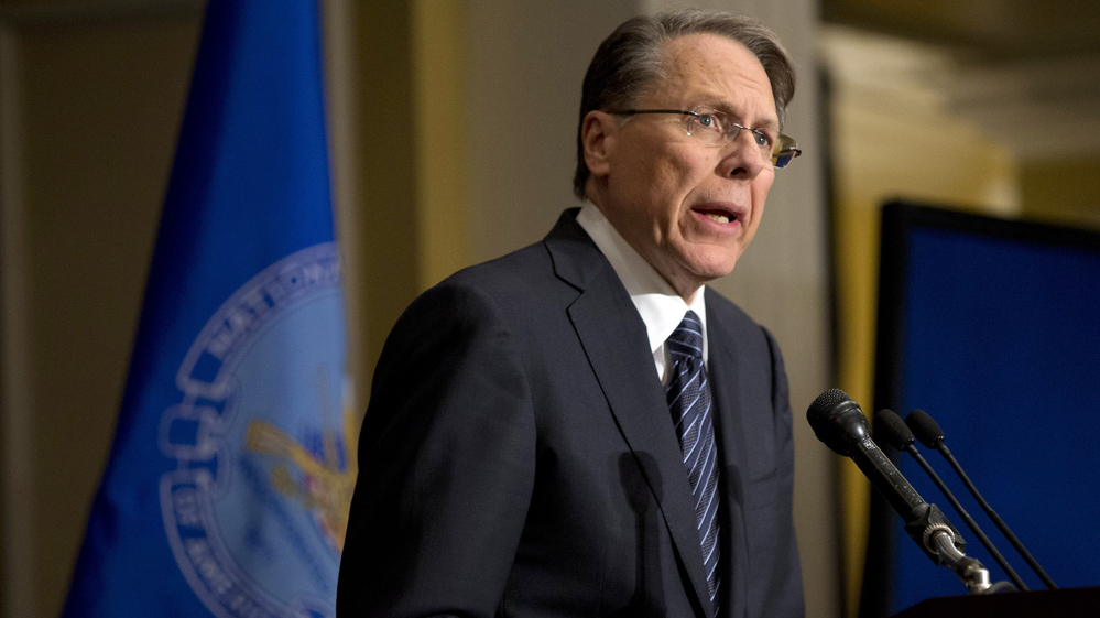 Wayne LaPierre, the National Rifle Association's executive vice president, speaks in response to the Connecticut school shootings, at a news conference in Washington on Friday.